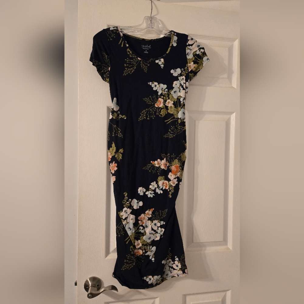 Maternity Navy Floral Midi Dress